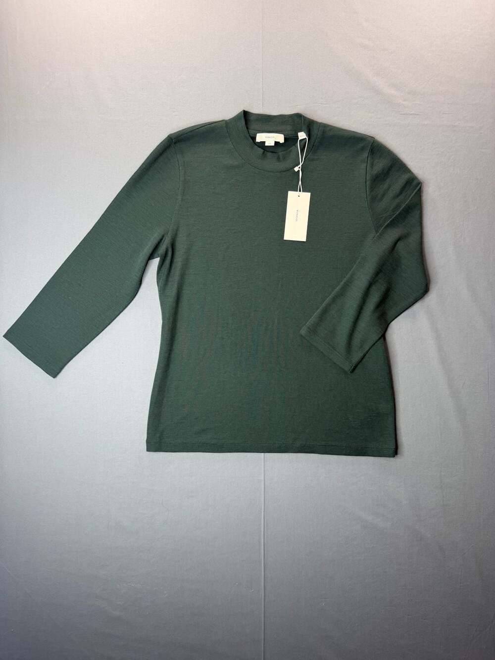 Vince Fine Ribbed Knit Mock Neck Long Sleeve Top Olive Green Size L NWT